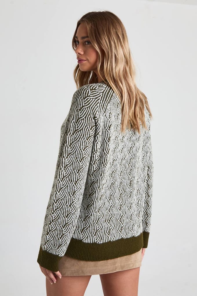 boohoo Dames Textuur Gebreide Ronde Hals Trui | Khaki | Maat: Small