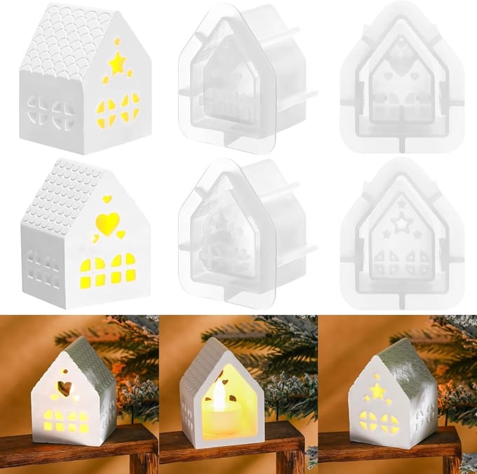 4 Stuks Silicone Mallen voor 3D Kerstdecoratie, Kaarsen en Creatieve DIY Projecten