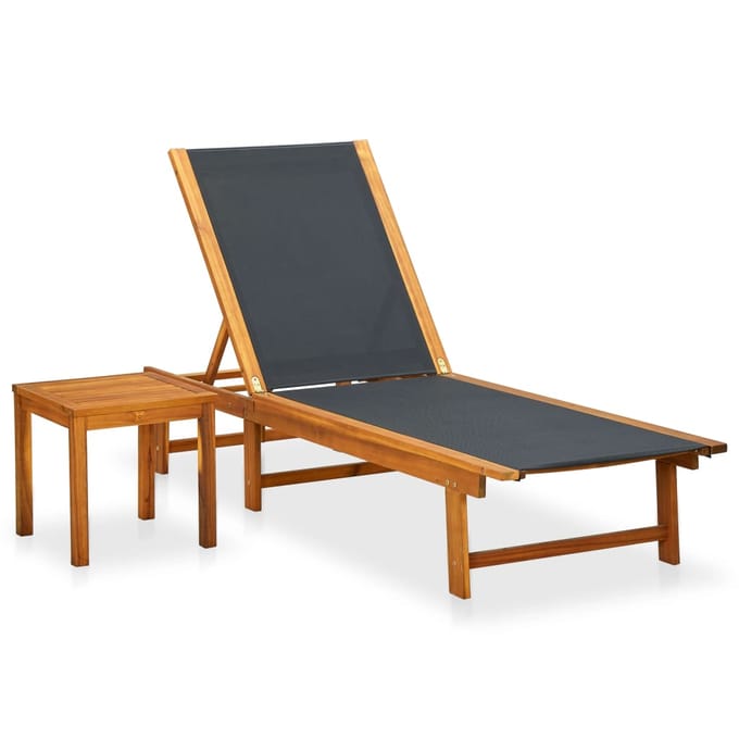 vidaXL - Ligbed - met - tafel - massief - acaciahout - en - textileen