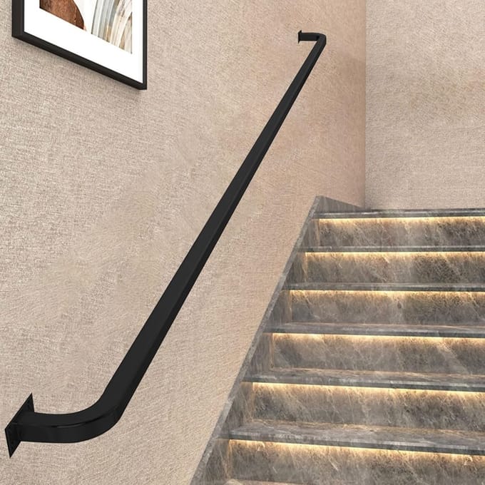 Trapleuning Muur - Steun Handgreep - Veiligheid Binnen - Smeedijzer Metaal - 100cm Lengte - Zwart