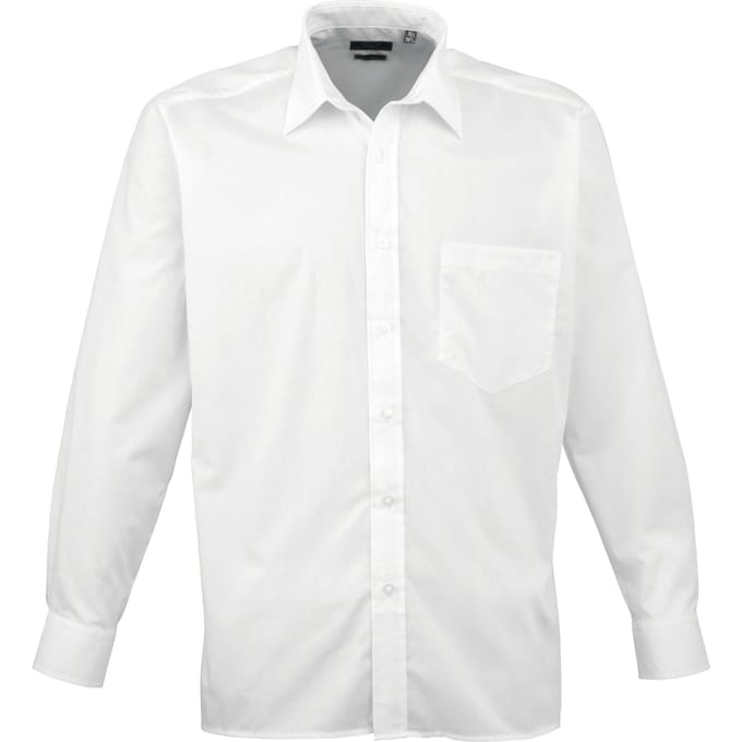 Premier Heren Premier Poplin Formeel Overhemd Met Lange Mouwen (Wit)