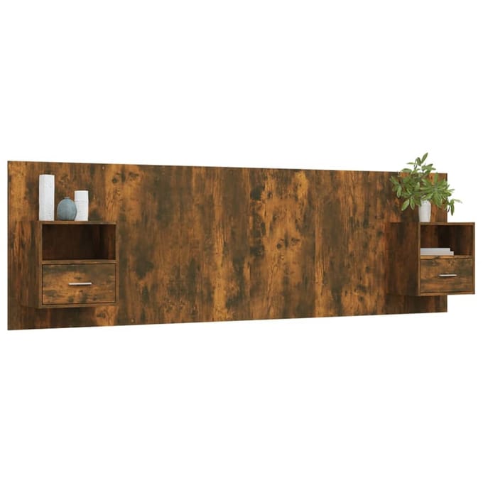 vidaXL - Hoofdbord - met - kastjes - bewerkt - hout - gerookt - eikenkleurig