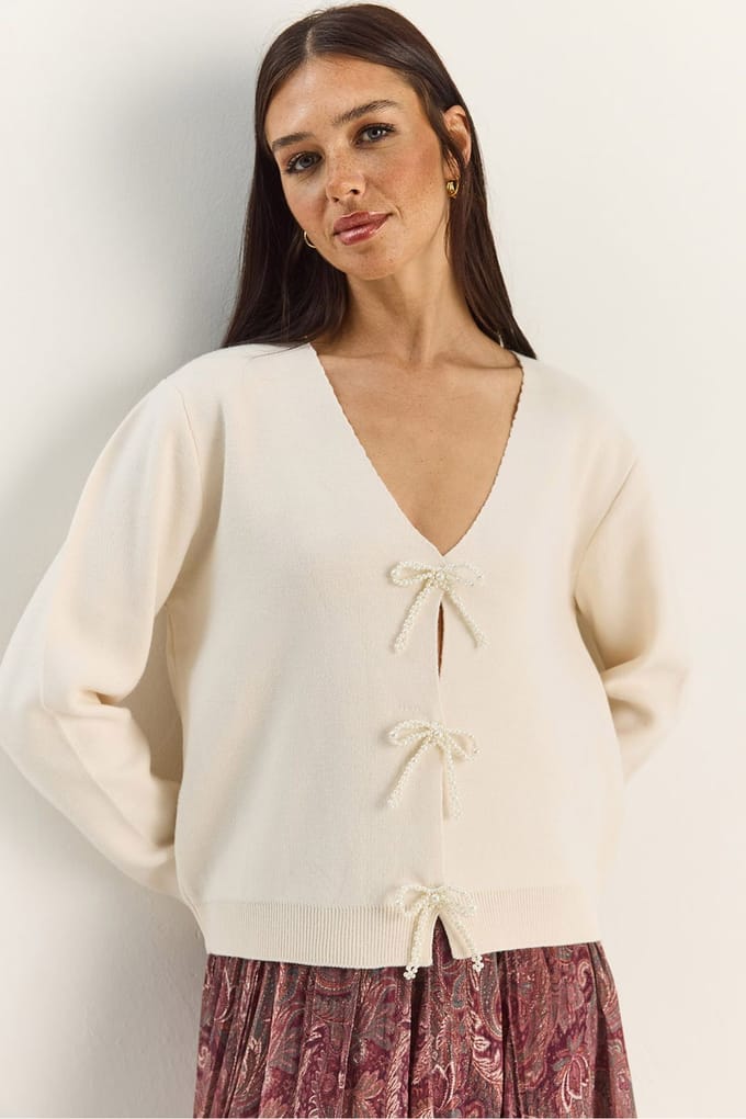 Knopen Gedetailleerde Gebreide V-hals Cardigan