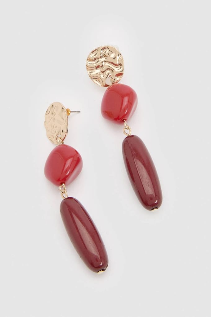 boohoo Dames Rode Statement Oorbellen Met Steen | Rood