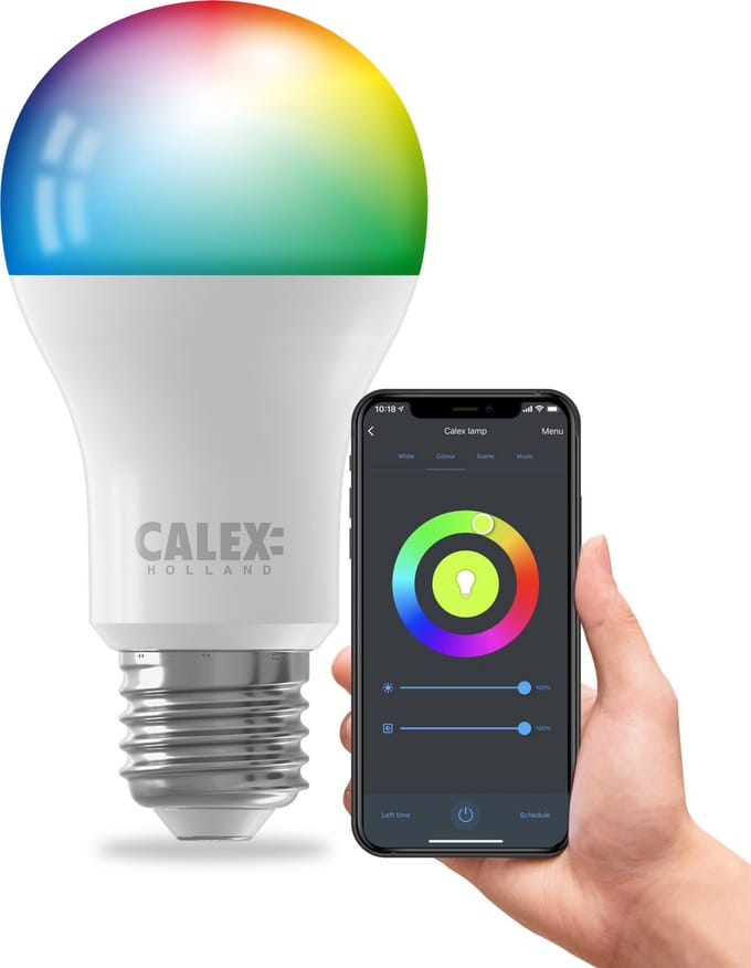 Calex Smart LED Lamp E27 - RGB + instelbaar wit licht - dimbaar - Wifi met Bluetooth Mesh gateway - app- en spraakbediening