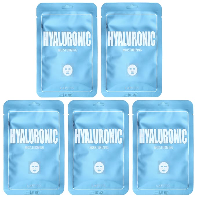 Lapcos, Hyaluronic Acid Moisturizing Beauty Sheet Mask Set, 5 sheets, 25 ml (0.84 fl oz) each white