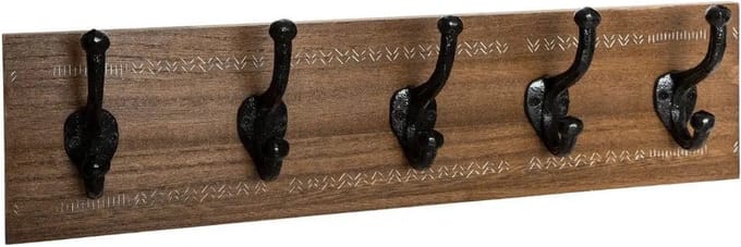 5Five kapstok - kastanjebruin - 5 haaks - MDF/ijzer - 50 x 8.5 x 14 cm