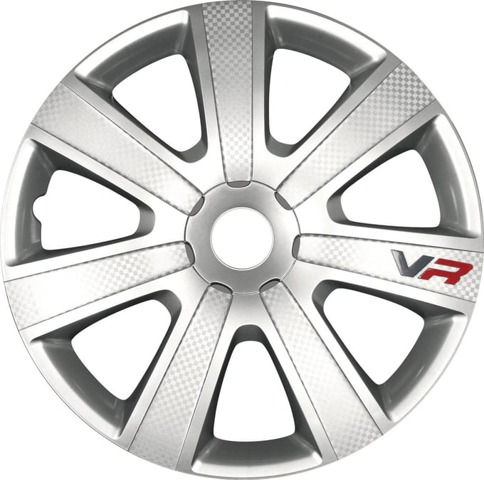 "Wieldoppen 14 inch 4 stuks  VR Carbon zilver wieldoppenset 14"""