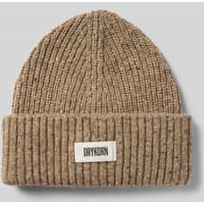 Beanie van wolmix met labelpatch