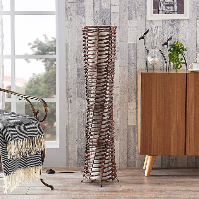 Lindby Vloerlamp Joas, 110 cm, papier, textiel, bruin