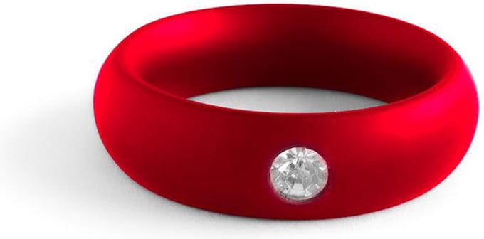 Black Label - Donut Cockring met Sierkristal - Mat rood 47.5 mm