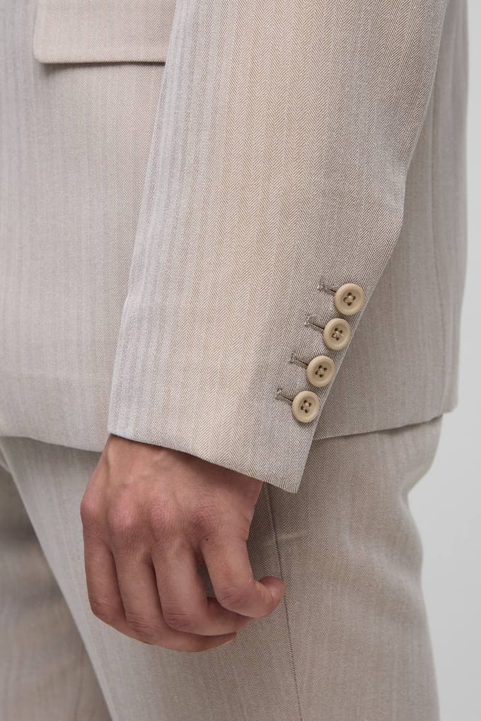 Slim Fit Herringbone Suit Blazer | Stone | Size Medium
