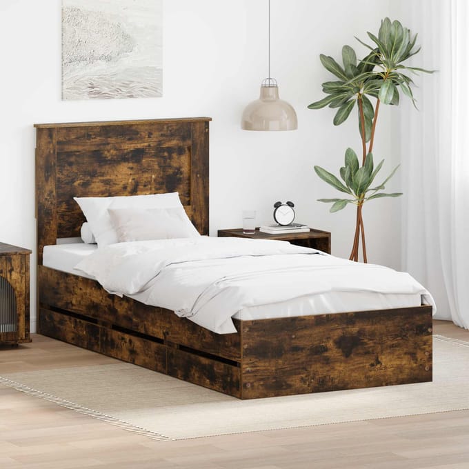 vidaXL Bedframe met lade Gerookt eiken 100 x 200 cm Ingenieurshout