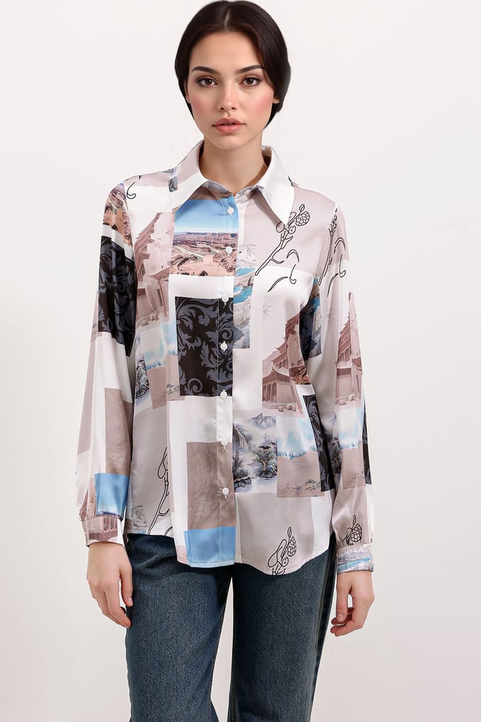 Satin Lange Mouwen Overhemd met Knoopsluiting