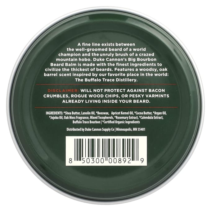 Duke Cannon Supply Co., Big Bourbon Beard Balm, Oak Barrel, 1.6 oz (48 g) gray