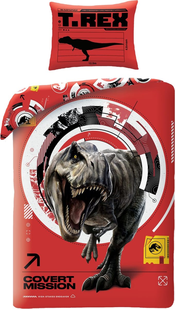 Jurassic World Dekbedovertrek rood 140 x 200 cm - polyester- 70 x 90 cm
