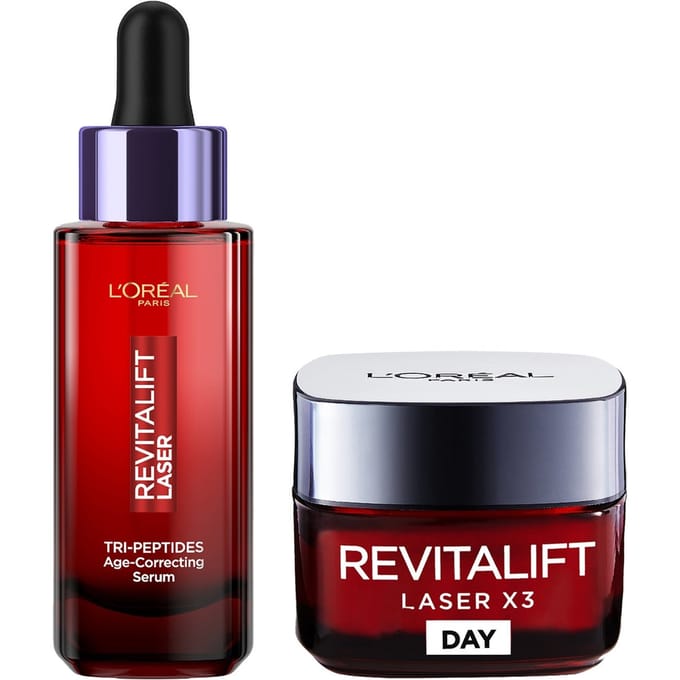 L'Oréal Paris Revitalift Laser Age-Correcting Routine Bundle with Tri-Peptides Serum 30ml & Day Moisturiser 50ml