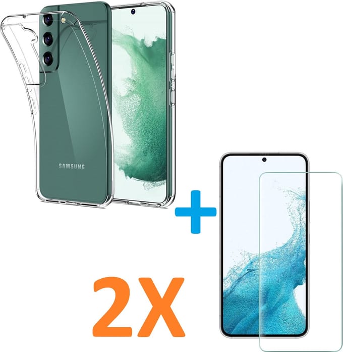 Silicone hoesje transparant met 2 Pack Tempered glas Screen Protector Geschikt voor: Samsung Galaxy S22 Plus