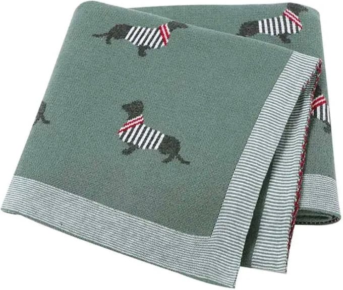 Teckel - Deken - Plaid - Hond - Inbakerdeken - Baby - 100x80cm - groen - plaid