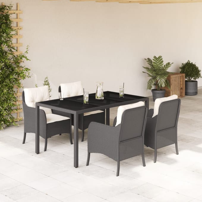 vidaXL - 5-delige - Tuinset - met - kussens - poly - rattan - zwart