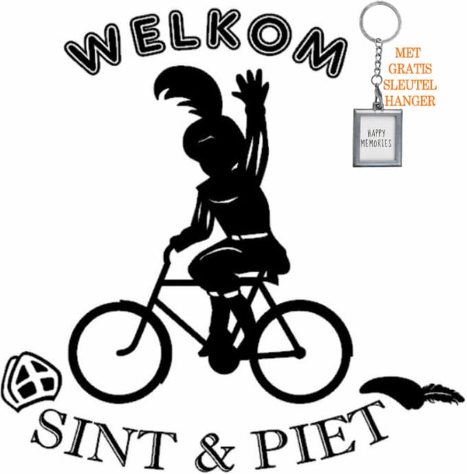 Raam / Muursticker Welkom Sint & Piet op de fiets zwart | Rosami