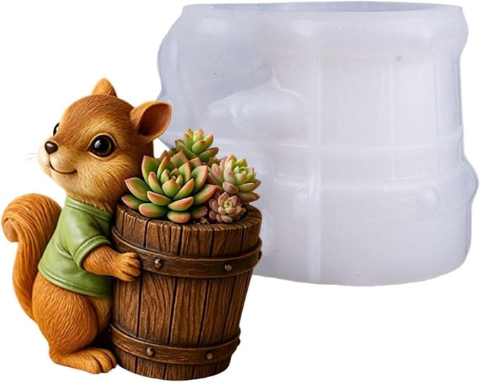 Bloempot mal - Opslagvorm Gips - Bloempotten Maken - Eekhoorn Design - 11.1 x 7.9 x 8.5 cm - Grijs