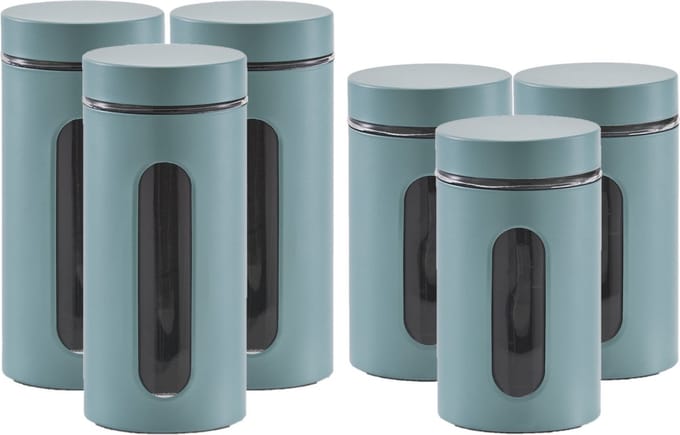 Zeller - 6x keuken voorraadpotten rvs - 2 formaten 900 ml en 1200 ml