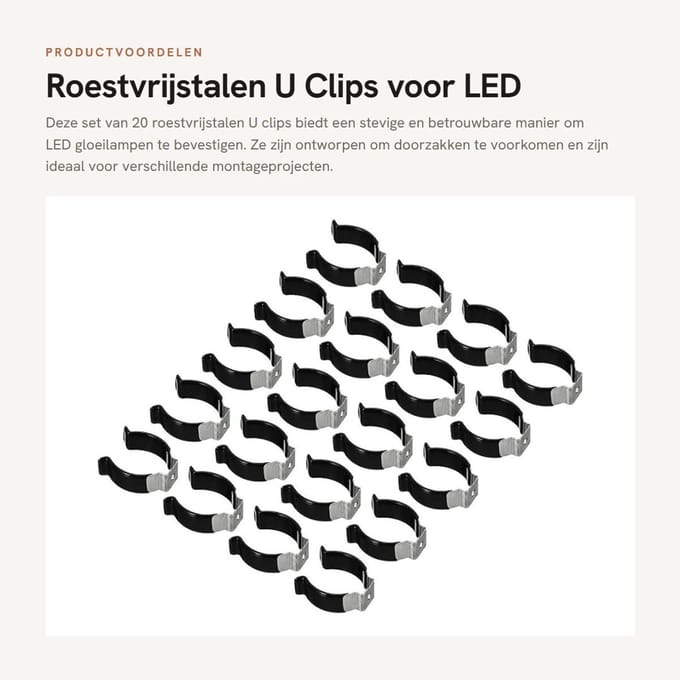 Dailygoods - Roestvrijstalen U Clips voor LED Gloeilamp Montage