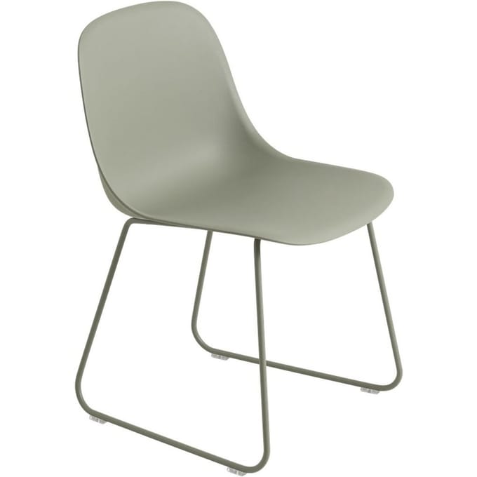 Muuto - Fiber Side stoel - sledevormig onderstel - moddergroen - Frame moddergroen