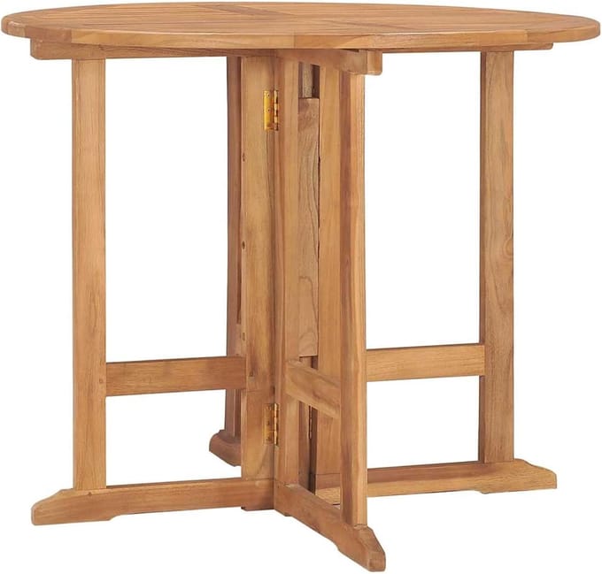 Tuintafel Klapbaar - Terrastafel Rond - Buiten Eten - Massief Teak - 90x75 cm - Houtkleur