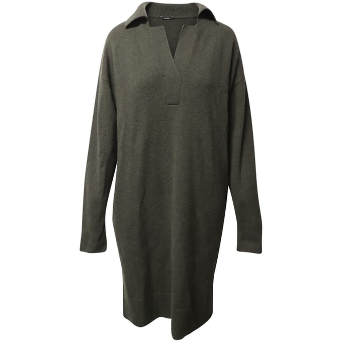 Joseph oversized gebreide jurk van donkergroene wol.