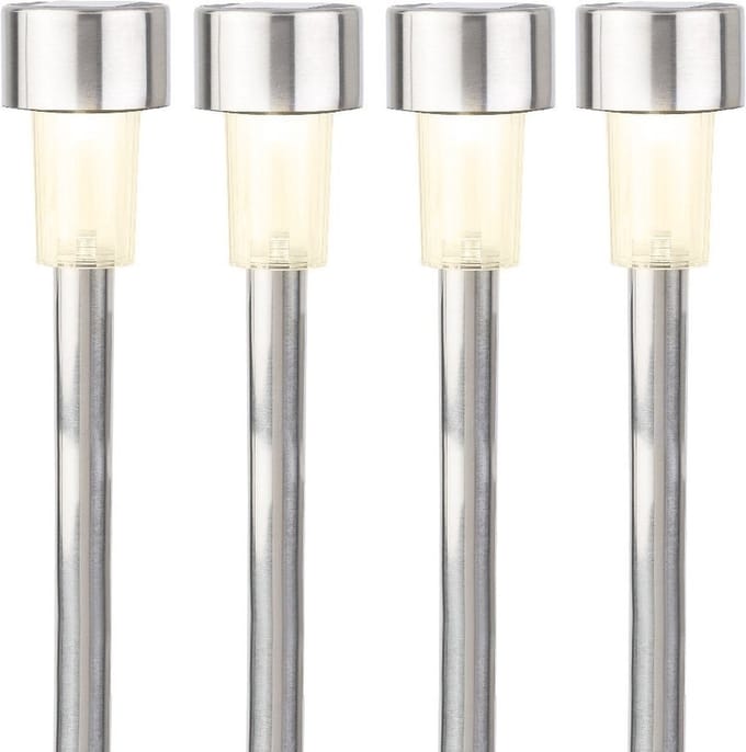 Lumineo buiten prikspot/steker solar - 8x - LED - zilver - H36 cm - warm wit