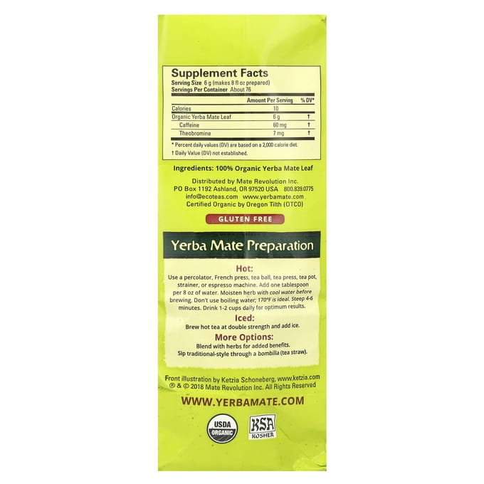 Losse Yerba Mate, Groene Energie, Ongebrand, 454G(16oz) gray