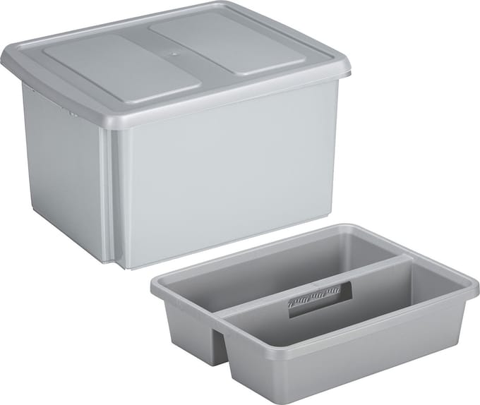 Sunware Opslagbox met deksel en organiser - 32 liter - lichtgrijs