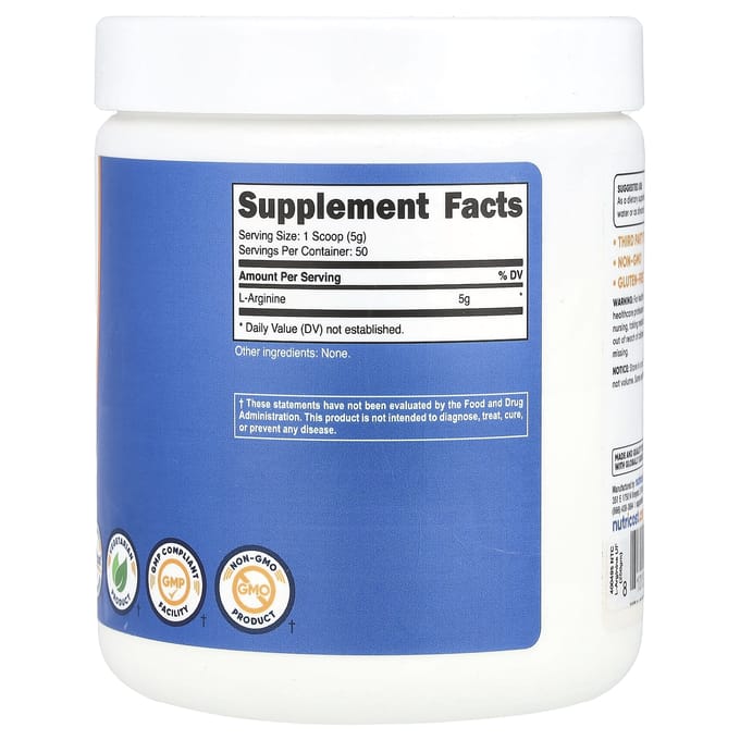 Nutricost, L-Arginine, Naturel, 250 gram (250 gram)