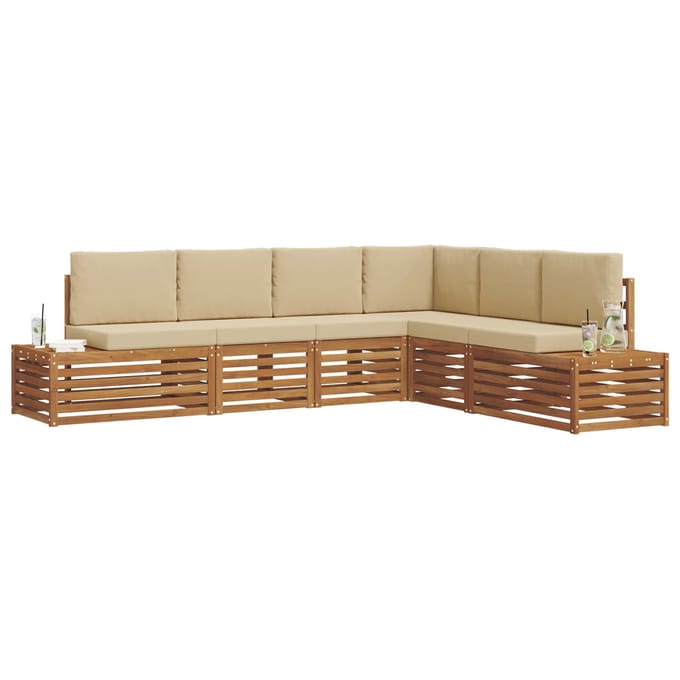 vidaXL - 6 - st - Buiten - bank - set - Massief - Acacia - Hout - en - Polyester