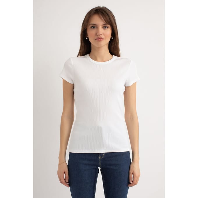 Josephine & Co Harley Ss Rib T-shirt White Größe: L | Hemden Outlet | Damen | Weiß