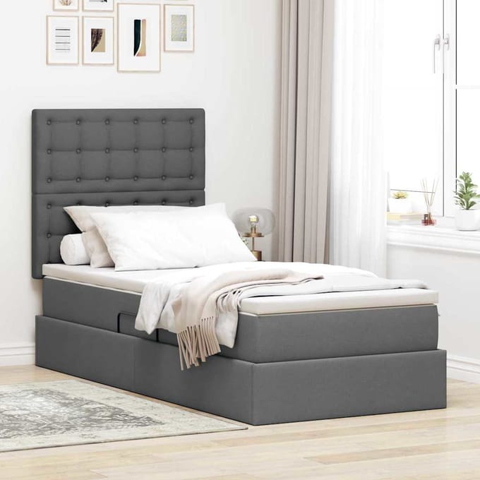 vidaXL - LED - opbergbed - met - matras - Donkergrijs - 100 - x - 200 - cm - Stof