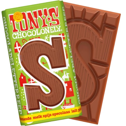 Tony's chocolonely chocoladeletter reep s, melk gevulde speculaas