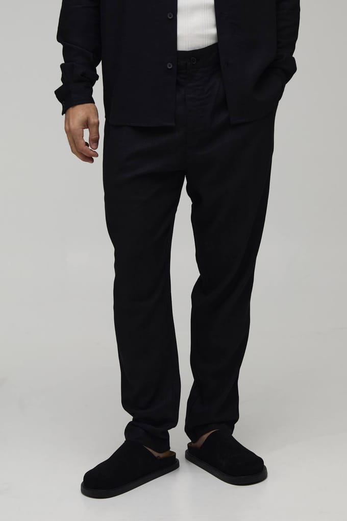 Slim Fit Half & Half Waist Linen Blend Trouser | Black | Size Large
