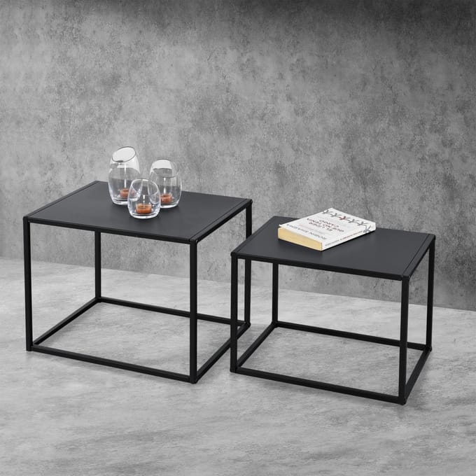 Bijzettafel set van 2 zwart metaal 35x45x35 - 30x40x30 cm
