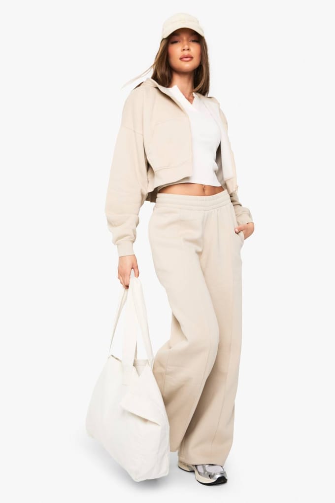 boohoo Dames Pintuck-detail jogger met rechte pijp | Steen | Maat: Medium