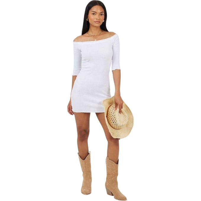 Brave Soul Dames Ribbels Lattenrand Mini/Jurk (Wit)
