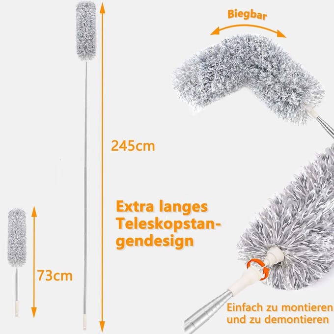 Telescopische Stofdoek met Buigbare Hoekbezem en Staal Microvezel