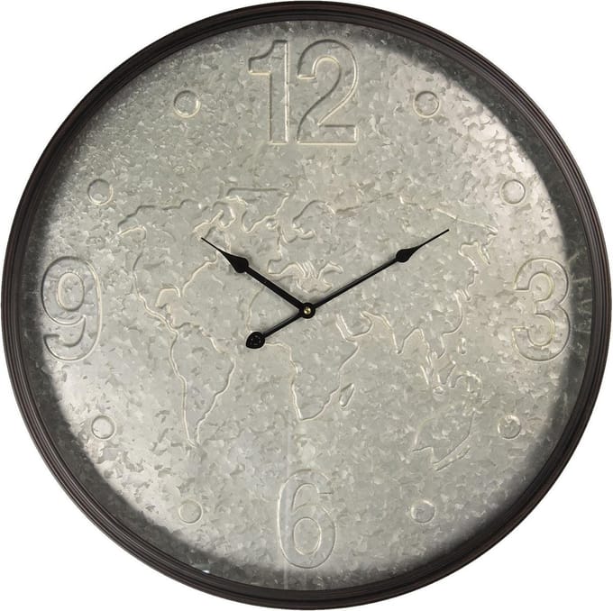 Clayre & Eef Wandklok Ø 60 cm Grijs Metaal Rond Muurklok