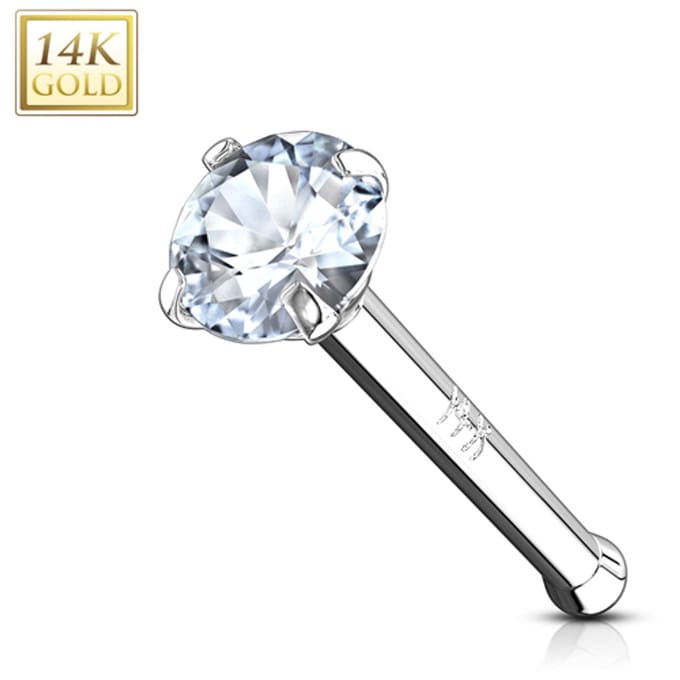 Piercing 14kt stud met steen 0.8x6x2 - wit goud - LMPiercings