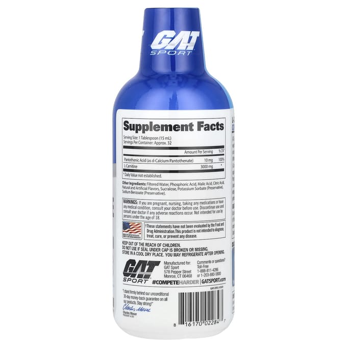 GAT, l-carnitine, aminozuren, gemengde bessensmaak, 3.000 mg, 473 ml (16 ons)