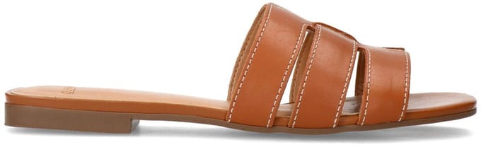 Manfield - Dames - Cognac leren slippers - Maat 36