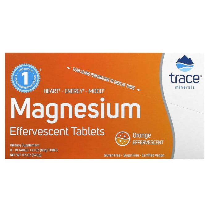 Trace, Magnesium Bruistabletten, Sinaasappelsmaak, 8 Buisjes, 10 Tabletten Elk