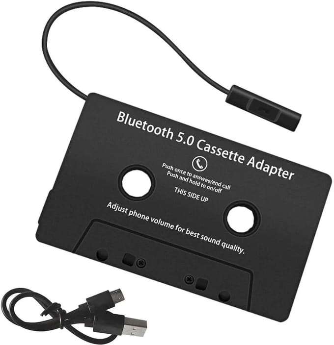Cassette Adapter - Bluetooth Audio - Muziek Streamen - Ingebouwde Batterij - 12 cm - Zwart